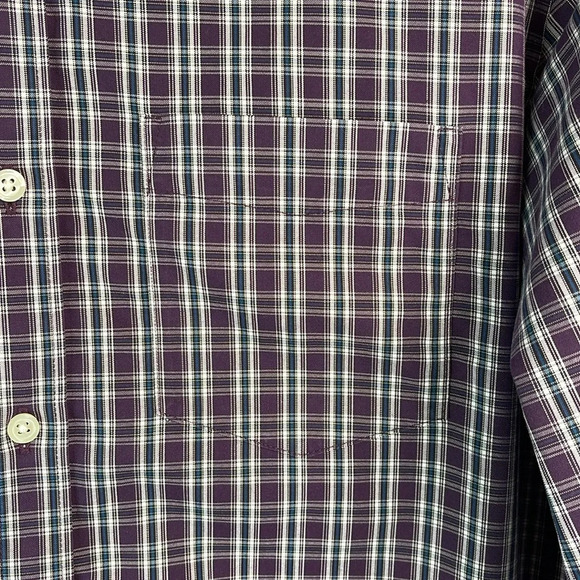Eddie Bauer Mens Wrinkle Free Relaxed Fit Button Down Shirt Burgundy Plaid LTall - Picture 5 of 13
